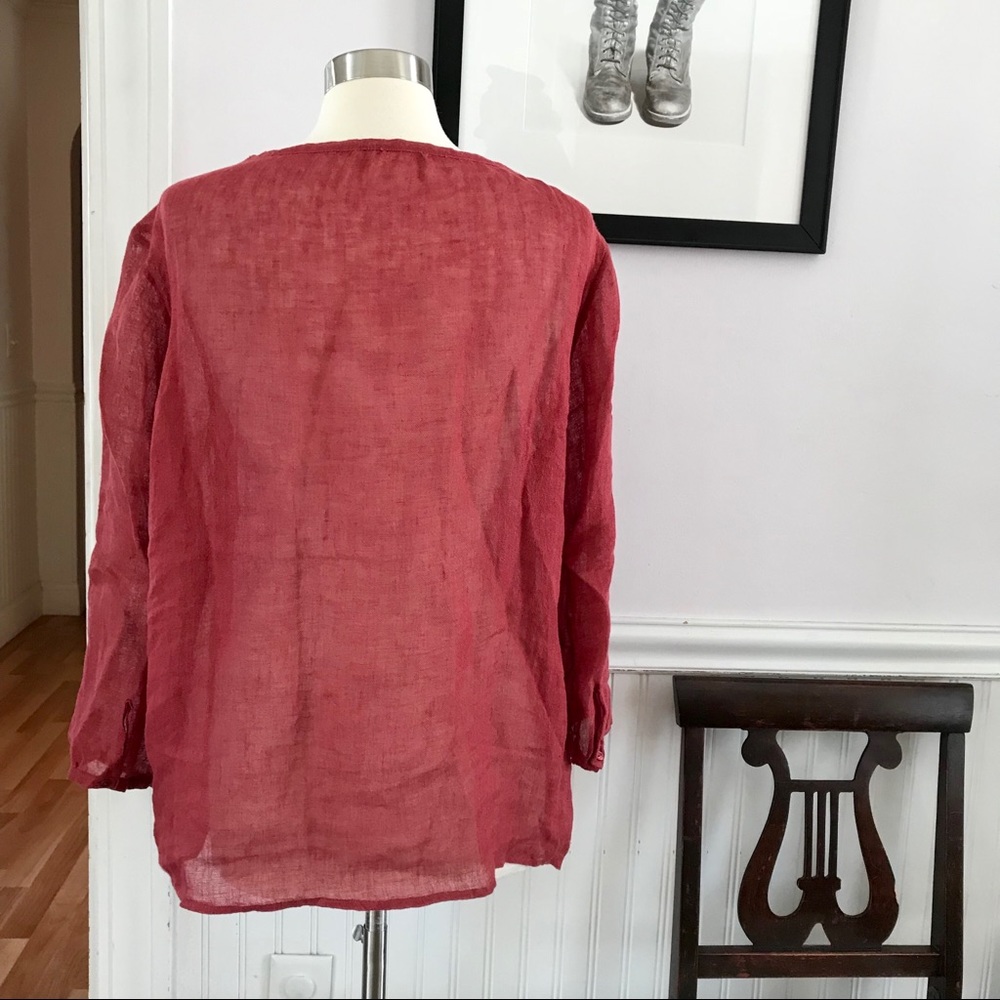 Eileen Fisher 100% Linen Sheer Peasant Blouse  *U4 - Picture 5 of 8